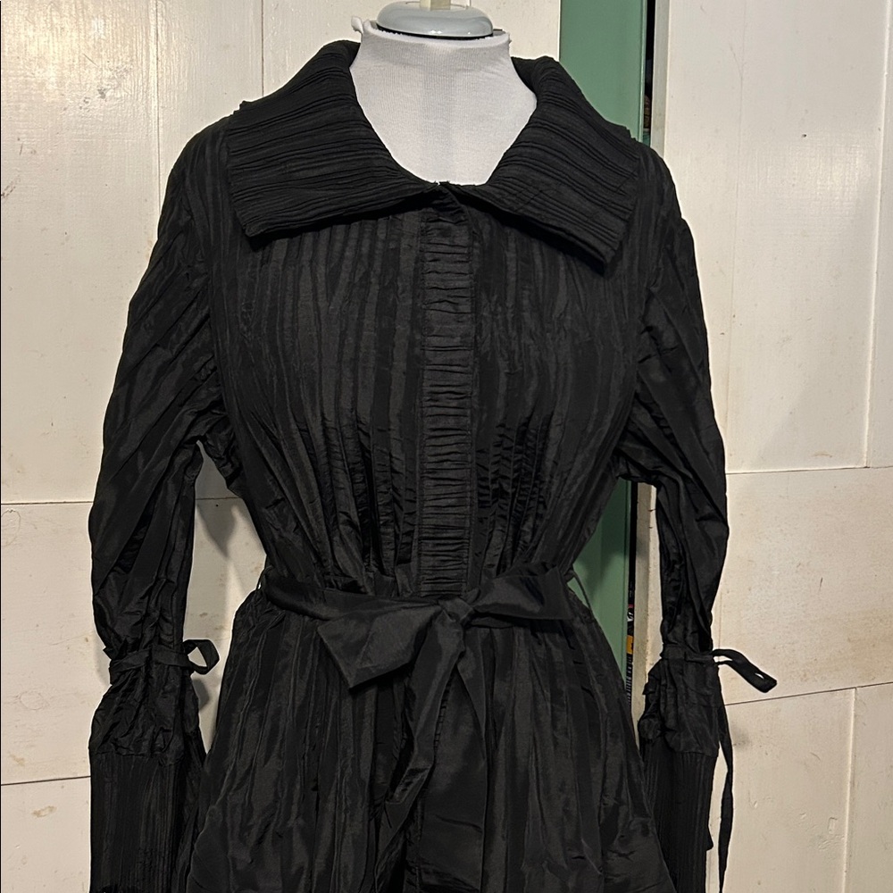 Ex Cond Jerry T Dress Coat Shacket Black Sz XL Crisp Crinkle Metallic Taffeta - Picture 4 of 16